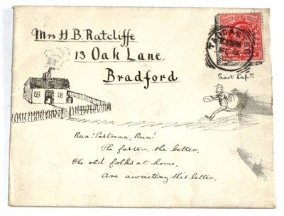 Lot 870 - Great Britain. A 1902 hand illustrated (front and back) cover to Bradford. The front depicting...