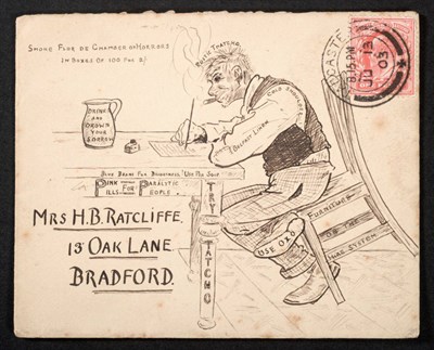 Lot 871 - Great Britain. A 1903 hand illustrated cover to Bradford, the scene depicting a man sat writing...