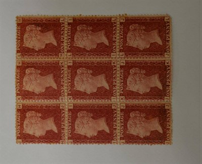 Lot 690A - Great Britain. 1864 to 1879 1d Red HJ/JL, Plate 79. Unmounted block of nine. Blunt corner J/L