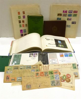 Lot 35 - A Clear Plastic Container housing miscellaneous world on loose album pages, in tins etc. Few covers