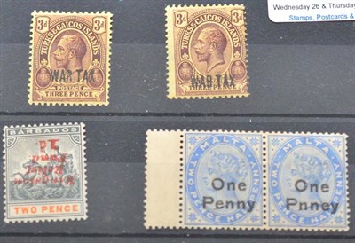 Lot 149 - Barbados. 1907 Kingston Relief Fund unmounted 1d on 2d with overprint inverted. Malta. July...