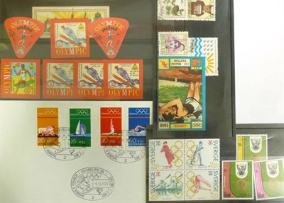 Lot 177 - Olympic Games. A shoe box housing a mix of covers, cards, Cinderella, M/S's, booklets etc