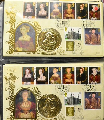 Lot 208 - Benham Coin Covers in three albums. Includes Seventy Golden Years  ";Millennium Collection";...