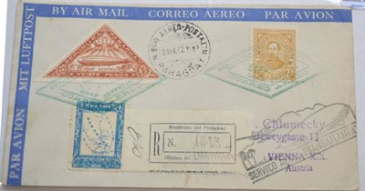 Lot 217 - Zeppelin Mail and Catapult Mail. A small group of covers;  Paraguay 24 April 1932 registered...