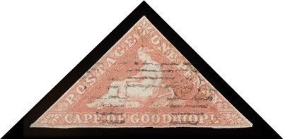 Lot 242 - Cape of Good Hope. 1853 1d Brick-red, deeply blued paper. Three margins, used