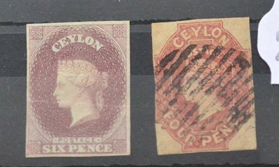 Lot 246 - Ceylon. 1857 6d Proof and 4d used (margins just shaved on both verticals)