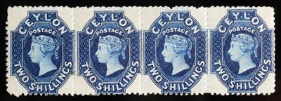 Lot 247 - Ceylon. 1867 to 1870 2s Deep blue, perf 12 1/2. Horizontal strip of four, unused, with...