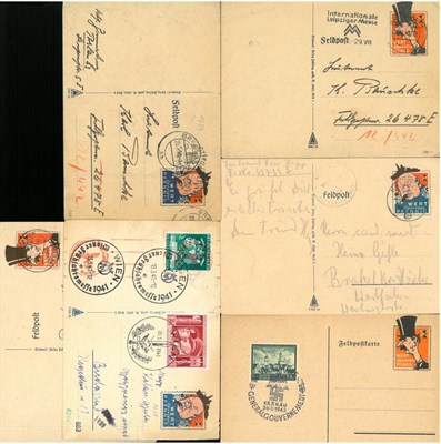 Lot 333 - Germany. A group of six World War II used propaganda Postal Stationery cards.  Three anti...