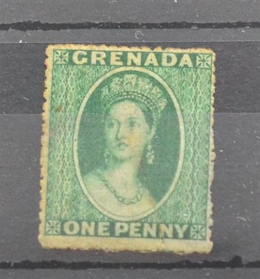 Lot 344 - Grenada. 1875 1d green. Wmk large Star, perf 15. Small tear and thin not detracting