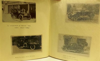 Lot 596 - Automobiles. An album housing over one hundred real photographic vintage cards depicting...