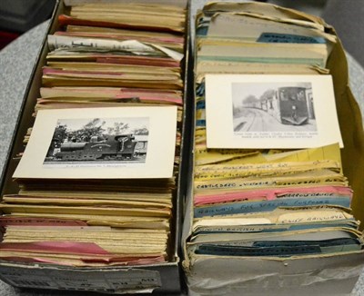 Lot 609 - Railway. Two shoe boxes housing train related cards. Many are photographs, stuck to plain postcards