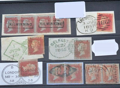 Lot 620 - Great Britain. 1854 to 1857 1d Red with various cancellations. Red-brown die II, alpha 2, tied...