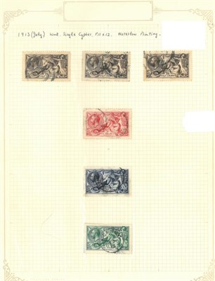 Lot 647 - Great Britain. July 1913 Seahorse's used. Waterlow printing. 2s6d (3), 5s (1), 10s (1), £1...