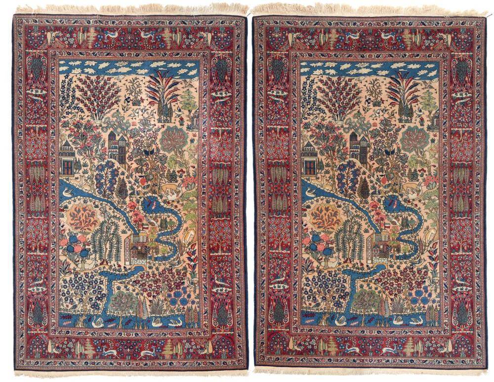 Natanz Rug Lot 812 - Pair of Nantaz Kashan Pictorial Rugs Each