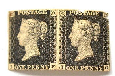 Lot 739 - Great Britain. 1840 1d Black horizontal pair IF/IG. Left adhesive two margins, right adhesive...