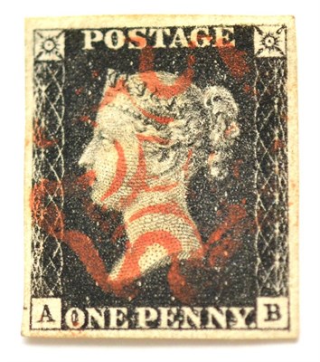 Lot 741 - Great Britain. 1840 1d Black A-B. Four good margins, used with a red Maltese cross