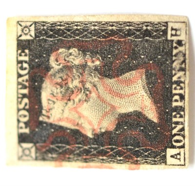 Lot 742 - Great Britain. 1840 1d Black A-H. Four margins (one huge), used with a red Maltese cross