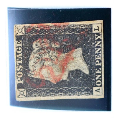 Lot 743 - Great Britain. 1840 1d Black A-L. Four margins, used with a red Maltese cross