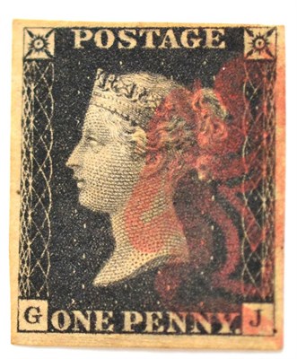 Lot 751 - Great Britain. 1840 1d Black G-J. Four margins, used with a red Maltese cross