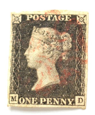 Lot 756 - Great Britain. 1840 1d Black M-D. Four margins, used with a red Maltese cross