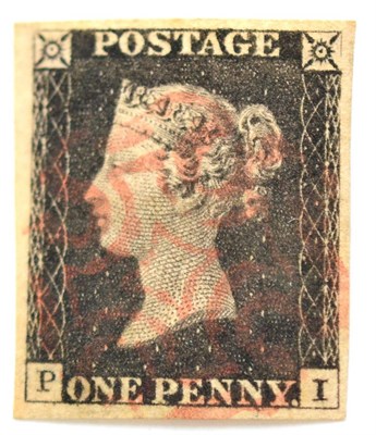 Lot 760 - Great Britain. 1840 1d Black P-I. Four margins, used with a red Maltese cross