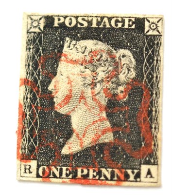 Lot 761 - Great Britain. 1840 1d Black R-A. Four margins, used with a red Maltese cross