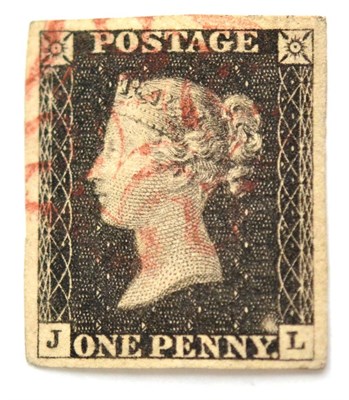 Lot 762 - Great Britain. 1840 1d Black J-L, Plate 1a. Four good, even margins, used with a red Maltese cross