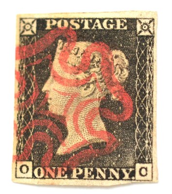 Lot 767 - Great Britain. 1840 1d Black O-C, Plate 1a. Four margins, used with fine red Maltese cross