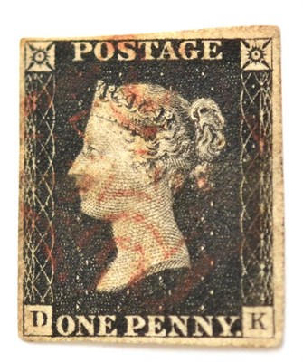 Lot 768 - Great Britain. 1840 1d Black D-K, Plate 1b. Four margins, used with a red Maltese cross