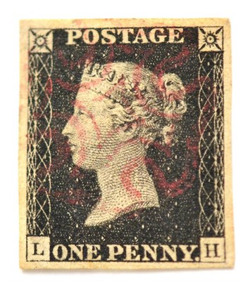 Lot 769 - Great Britain. 1840 1d Black L-H, Plate 1b. Four good margins, used with a red Maltese cross....