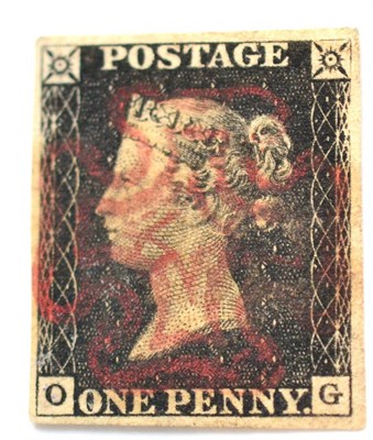 Lot 770 - Great Britain. 1840 1d Black O-G, Plate 1b. Four margins, used with a red Maltese cross