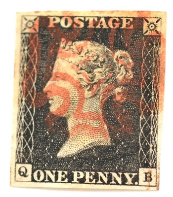 Lot 772 - Great Britain. 1840 1d Black Q-B, Plate 1b. Four good margins, used with red Maltese cross