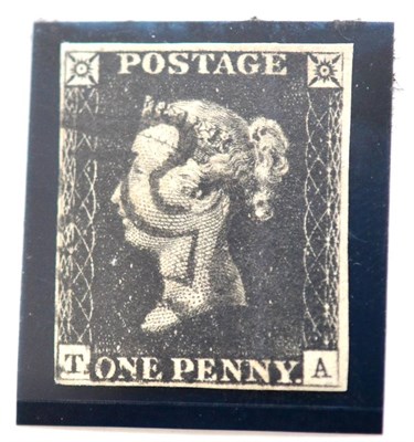 Lot 773 - Great Britain. 1840 1d Black T-A, Plate 1b. Four margins, used with a black Maltese cross