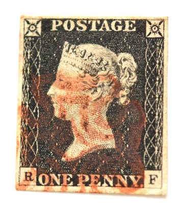 Lot 776 - Great Britain. 1840 1d Black R-F, Plate 2. Four margins, used with a red Maltese cross