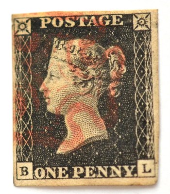 Lot 778 - Great Britain. 1840 1d Black B-L, Plate 3. Four margins, used with a red Maltese cross