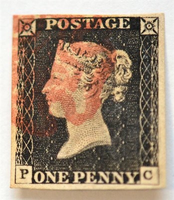 Lot 781 - Great Britain. 1840 1d Black P-C, Plate 3. Four good margins, used with red Maltese cross