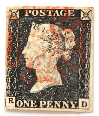 Lot 782 - Great Britain. 1840 1d Black R-D, Plate 3. Four good margins, used with a red Maltese cross