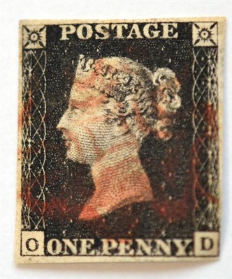 Lot 784 - Great Britain. 1840 1d Black O-D, Plate 4. Four margins, used with a red Maltese cross