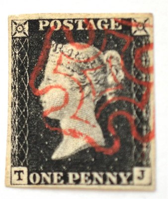 Lot 786 - Great Britain. 1840 1d Black T-J, Plate 4. Four good margins, used with a fine red Maltese cross