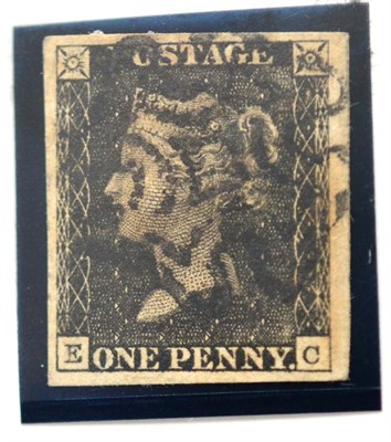 Lot 787 - Great Britain. 1840 1d Black E-C, Plate 5, state 3. Four huge margins, used with black Maltese...