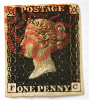 Lot 788 - Great Britain. 1840 1d Black F-C, Plate 5. Four margins (frame just touched top right corner?),...