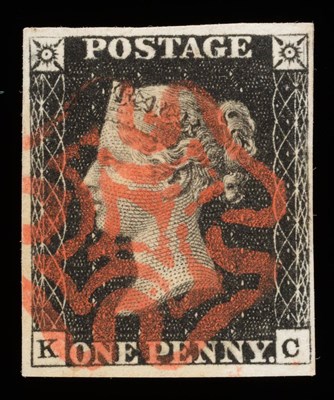 Lot 791 - Great Britain. 1840 1d Black K-C, Plate 6. Four good margins, used with red Maltese cross