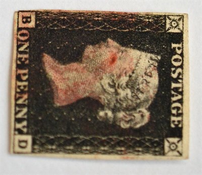 Lot 795 - Great Britain. 1840 1d Black B-D, Plate 7. Three margins, fourth just touched bottom left. Used...