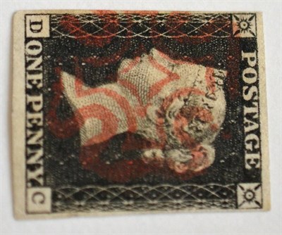 Lot 796 - Great Britain. 1840 1d Black D-C, Plate 7. Four margins, used with a red Maltese cross