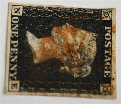 Lot 797 - Great Britain. 1840 1d Black N-E, Plate 7. Four margins (three huge), used with a red Maltese cross