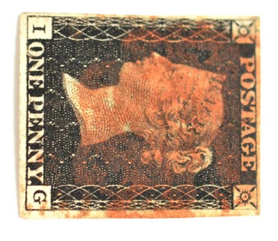 Lot 803 - Great Britain. 1840 1d Black I-G, Plate 8. Four margins, used with a smudged red Maltese cross