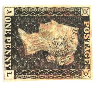 Lot 804 - Great Britain. 1840 1d Black A-L, Plate 9. Four margins, used with a red Maltese cross.