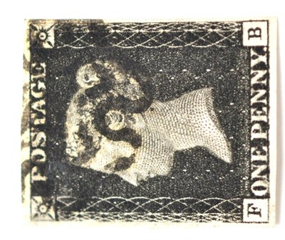 Lot 807 - Great Britain. 1840 1d Black F-B, Plate 9. Four margins, used with a black Plymouth Maltese...