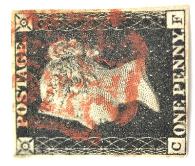 Lot 809 - Great Britain. 1840 1d Black C-F, Plate 10. Four margins, used with a dull red Maltese cross