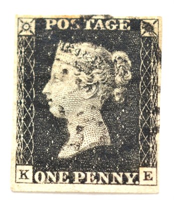 Lot 810 - Great Britain. 1840 1d Black K-E, Plate 10. Four margins, used with a black Maltese cross